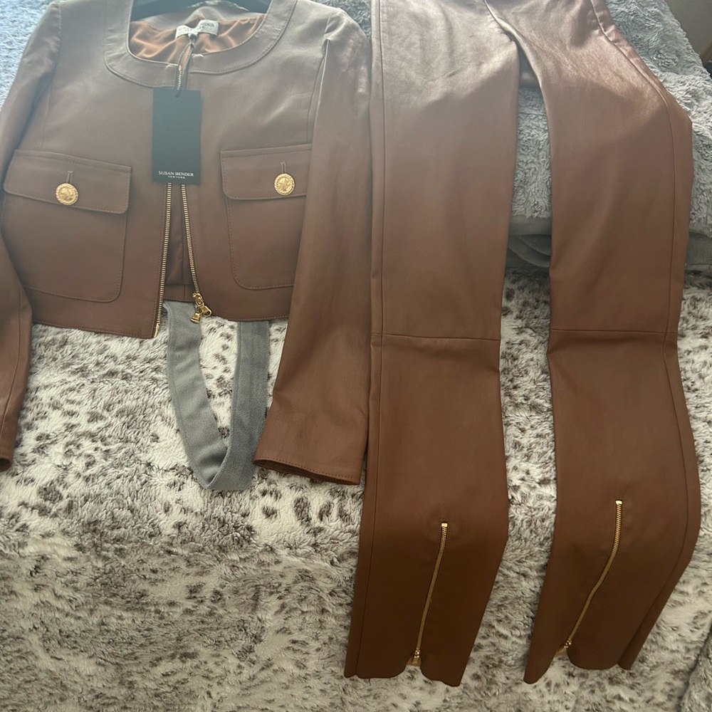 Brown Leather Jacket and Pants Set Susan bender